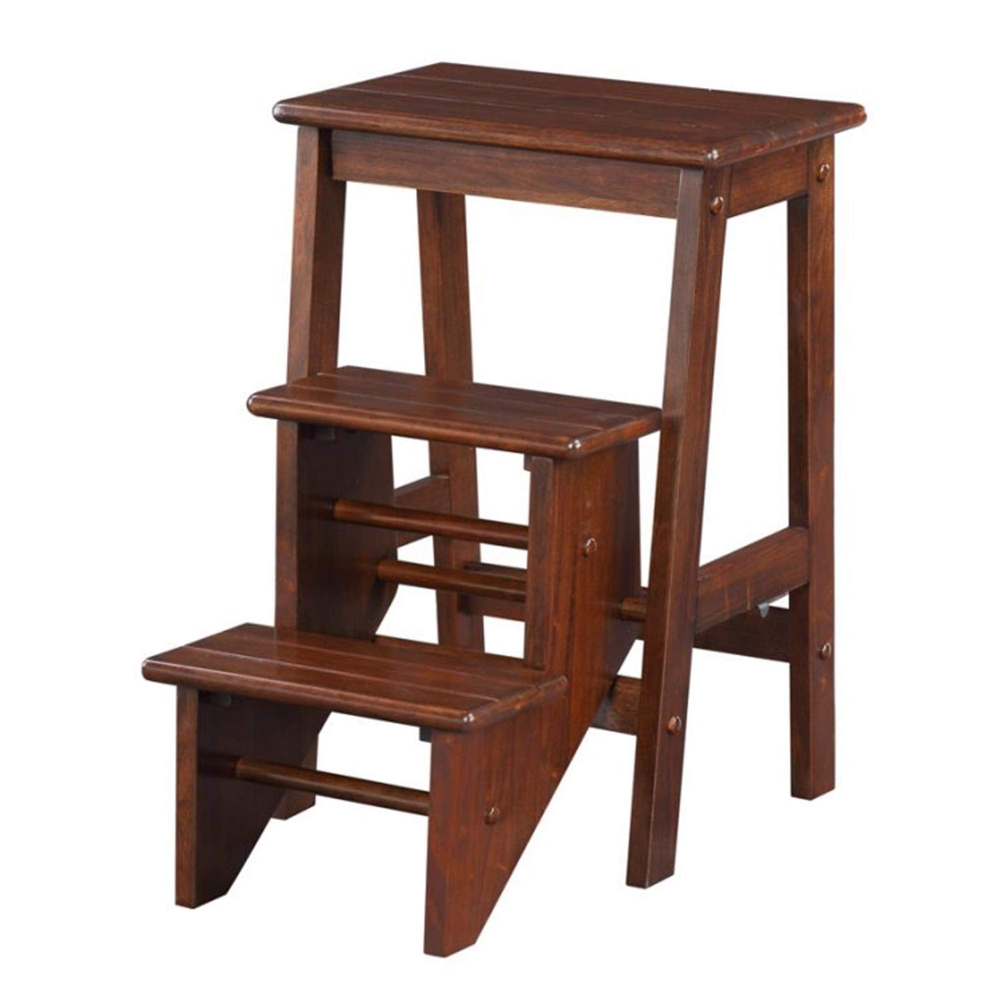 Benjara 3 Step Wooden Frame Stool With Safety Latch, Brown